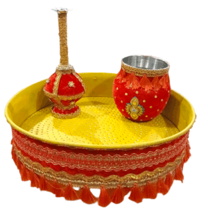 Traditional Mangalasnanam/haldi Theme Combo Red and Gold, 14 Inch Jalleda with Chembu and Rose Water Sprinkler, Decorative Religious Pooja Items(red)