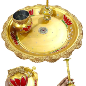 Traditional Haldi Ceremony/nalugu 14 Inch Jalleda Thali, Decorated Chembu, Free Rose Fragrance Essence (Kallukadigetatta,chemu,sprinker Set)
