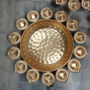 latest Diya Shape Flower Decorative Urli Bowl(gold) (16 inches(14 diyas attached))