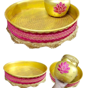 Traditional Haldi Ceremony/ nalugu  14 Inch Jalleda Thali, Decorated Chembu  , free Rose Fragrance Essence (Jalleda chembu (rani))