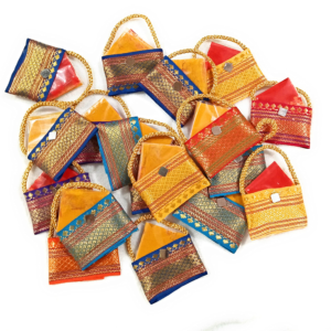 Handcrafted Bag Shaped attached with Haldi-Kumkum Packs 20Pcs (Mix Color)(2.6X2.6 Inches)